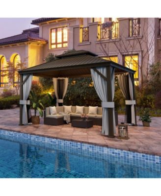 12 ft. x 14 ft. Metal Hardtop Gazebo with Curtains
