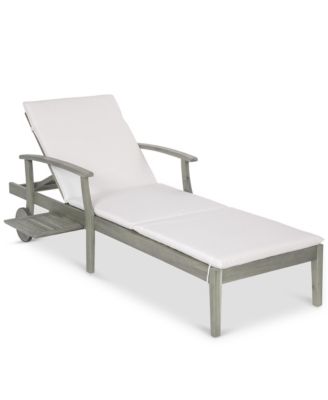79x26in Acacia Wood Adjustable Backrest Outdoor Chaise Lounge Chair with Table and Wheels