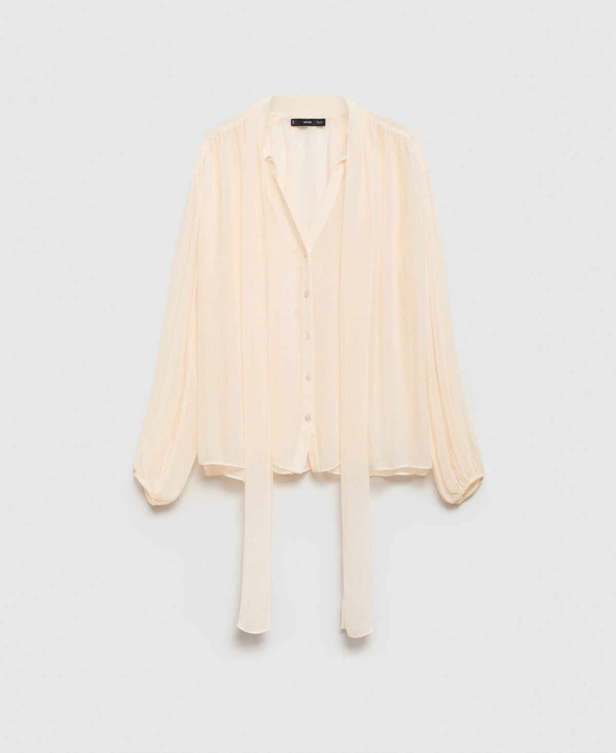 Mango Blouse With Puffed Sleeves And Bow Off White In Off White