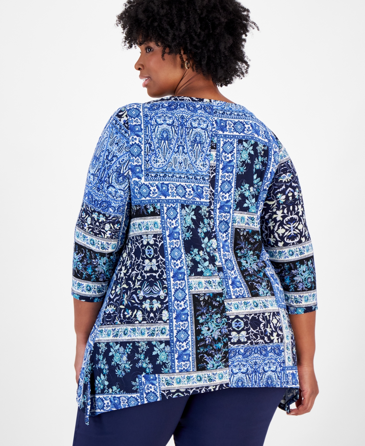 Jm Collection Plus Size Printed Swing Jacquard Top, Created for Macy's