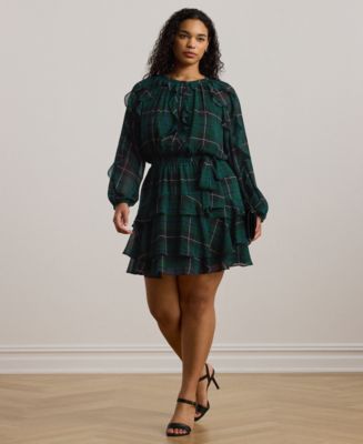 Lauren Ralph Lauren Plus Size Ruffled Plaid Fit Flare Dress Macy s