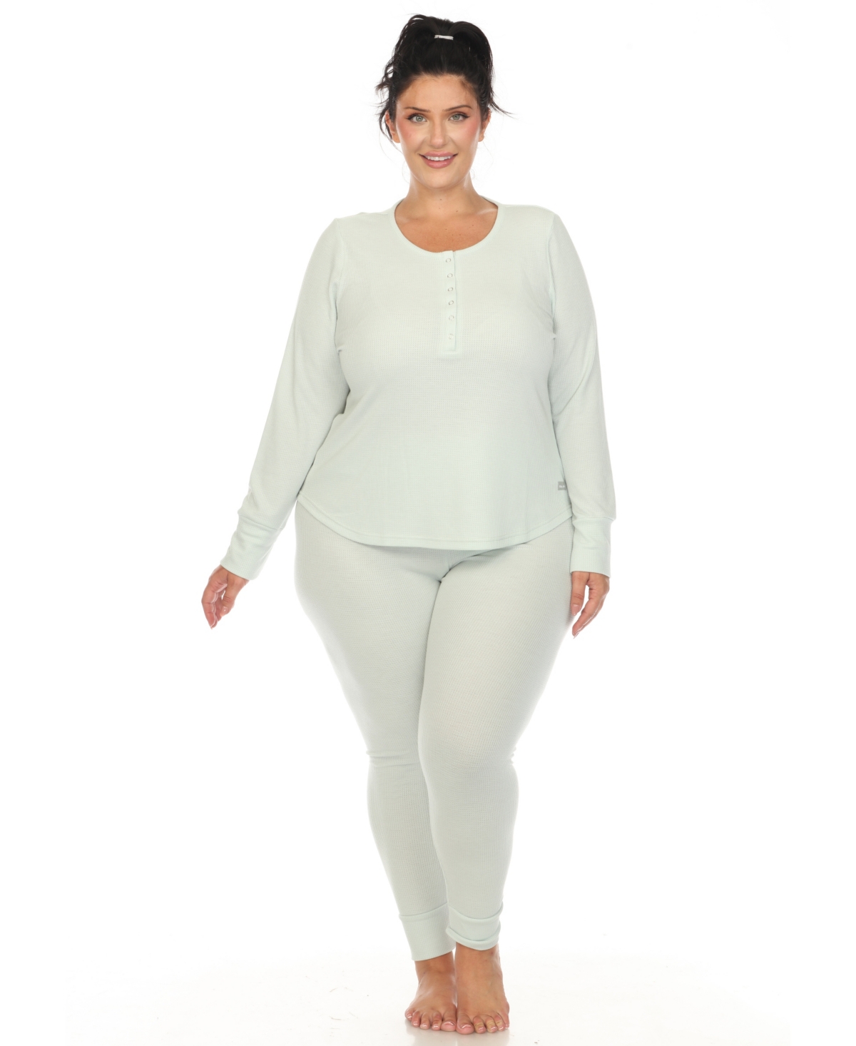White Mark Plus Size Waffle Pajama Set In Green