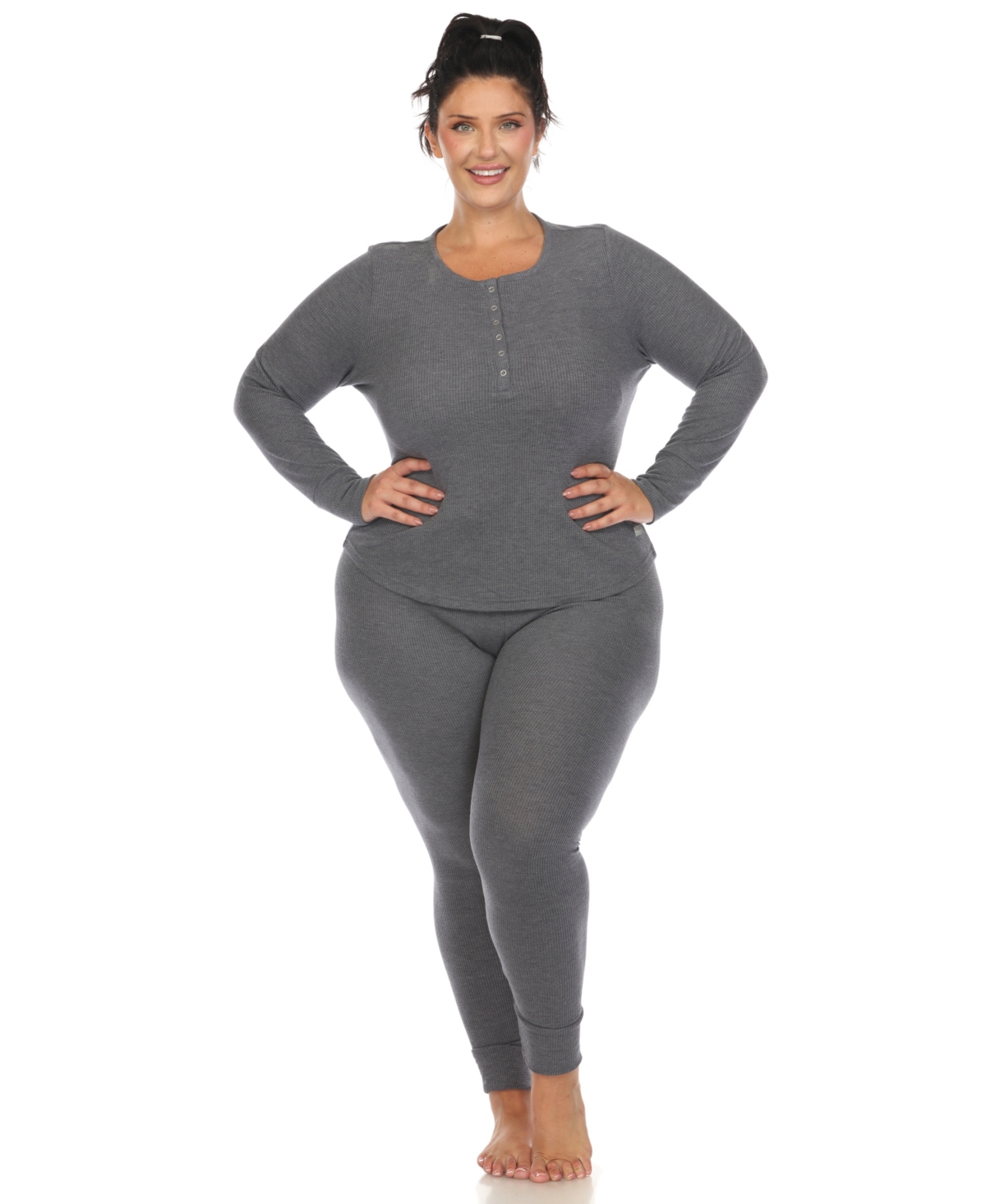 White Mark Plus Size Waffle Pajama Set In Navy