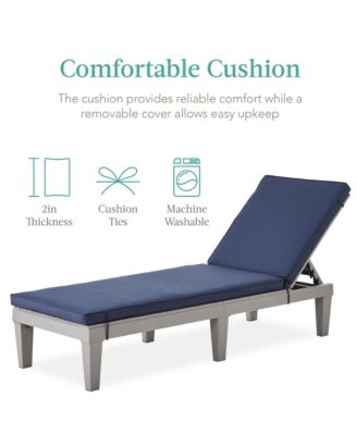 Outdoor Lounge Chair, Resin Patio Chaise Lounger w/ Seat Cushion, 5 Positions