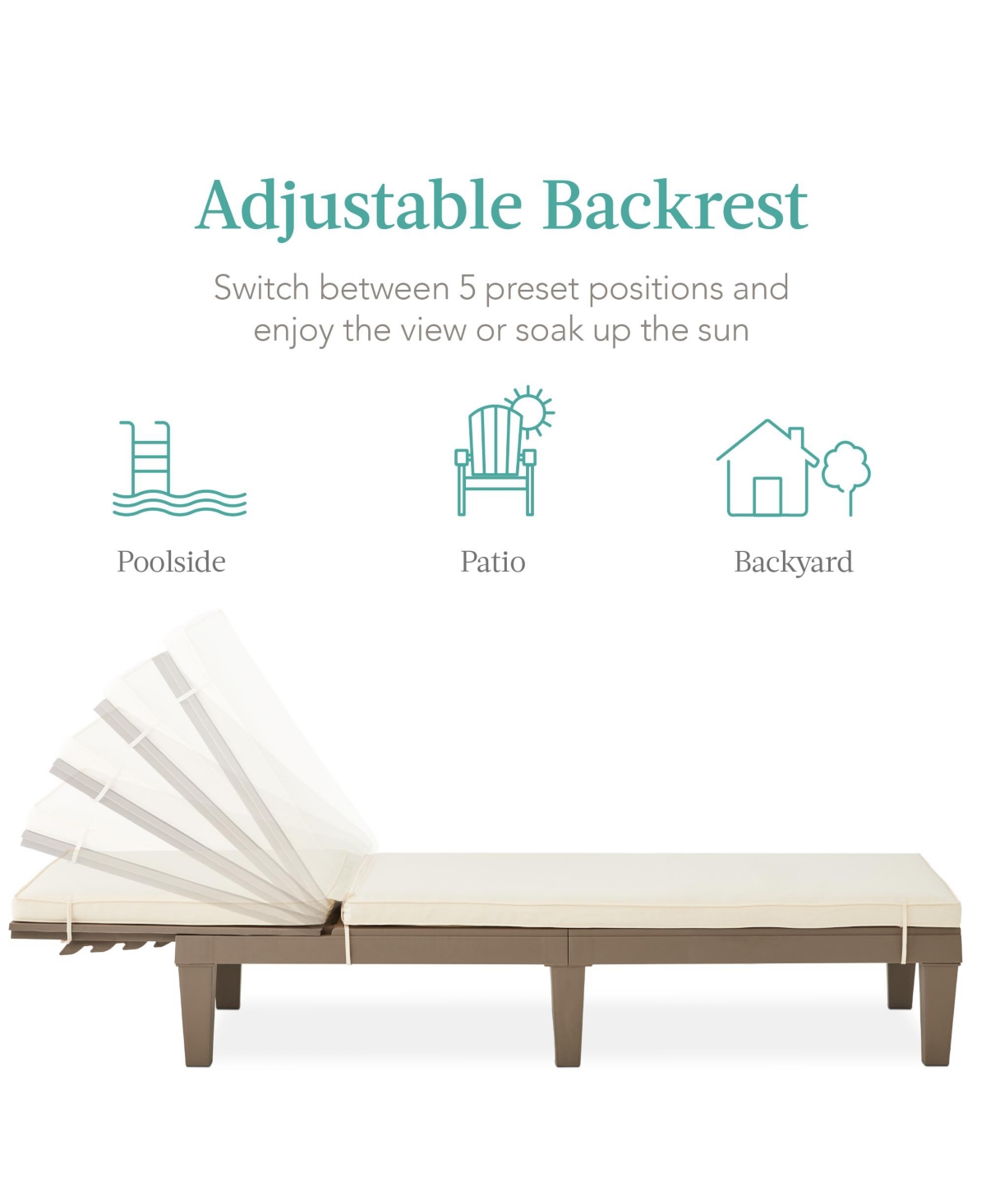 Best Choice Products Outdoor Lounge Chair, Resin Patio Chaise Lounger w/ Seat Cushion, 5 Positions -ivory