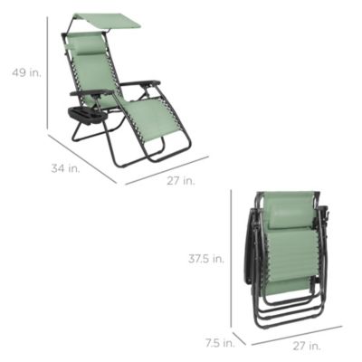 Folding Zero Gravity Recliner Patio Lounge Chair w/ Canopy Shade, Headrest, Tray