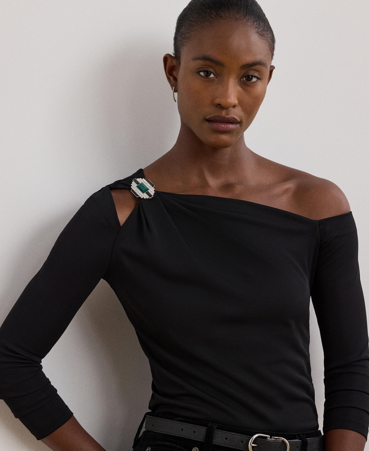 Lauren Ralph Lauren Women's Embellished Jersey One-Shoulder Top