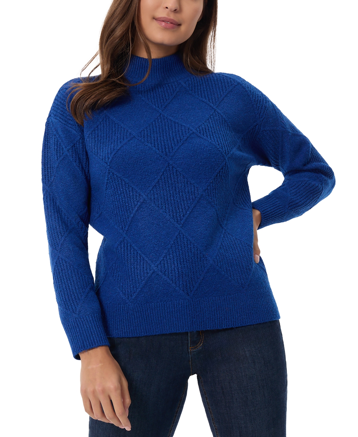 Jones New York Women's Diamond-Stitch Mock-Neck Sweater