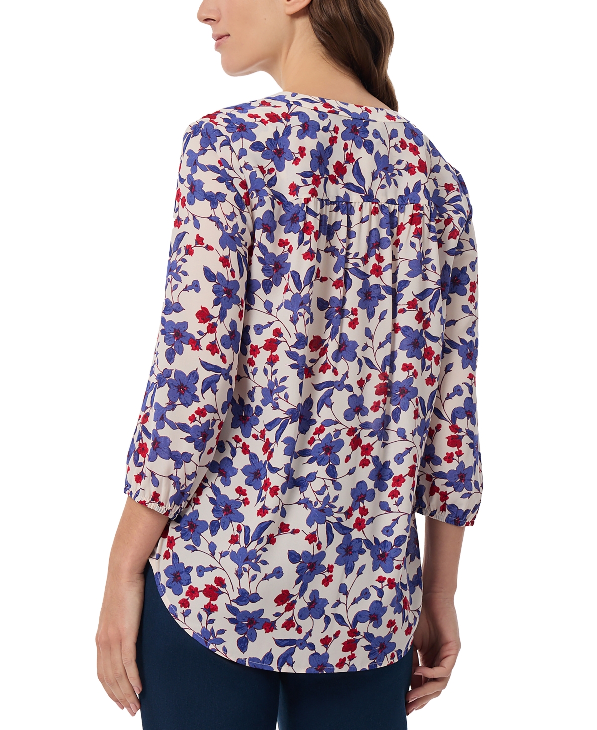 Jones New York Women's Printed V-Neck 3/4-Sleeve Tunic