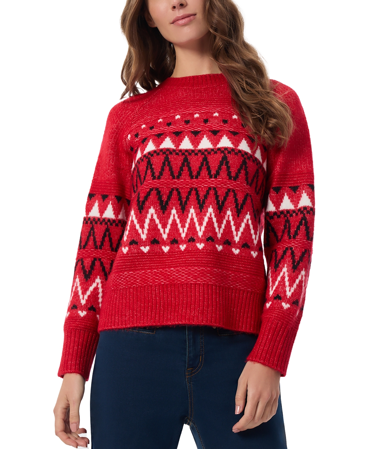 Shop Jones New York Women's Fair Isle Crewneck Sweater & Scarf In Deep Rouge