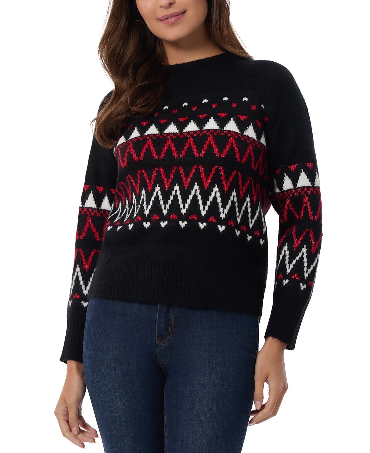 Women's Fair Isle Crewneck Sweater & Scarf - Jones Black
