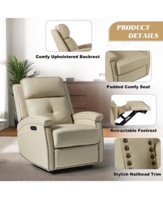 Avelino Genuine Leather Power Recliner with Nailhead Trim