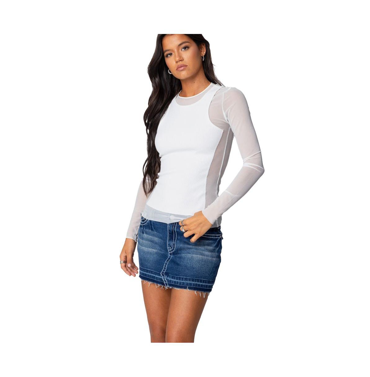 Edikted Womens Rib Tank Layered Mesh Top