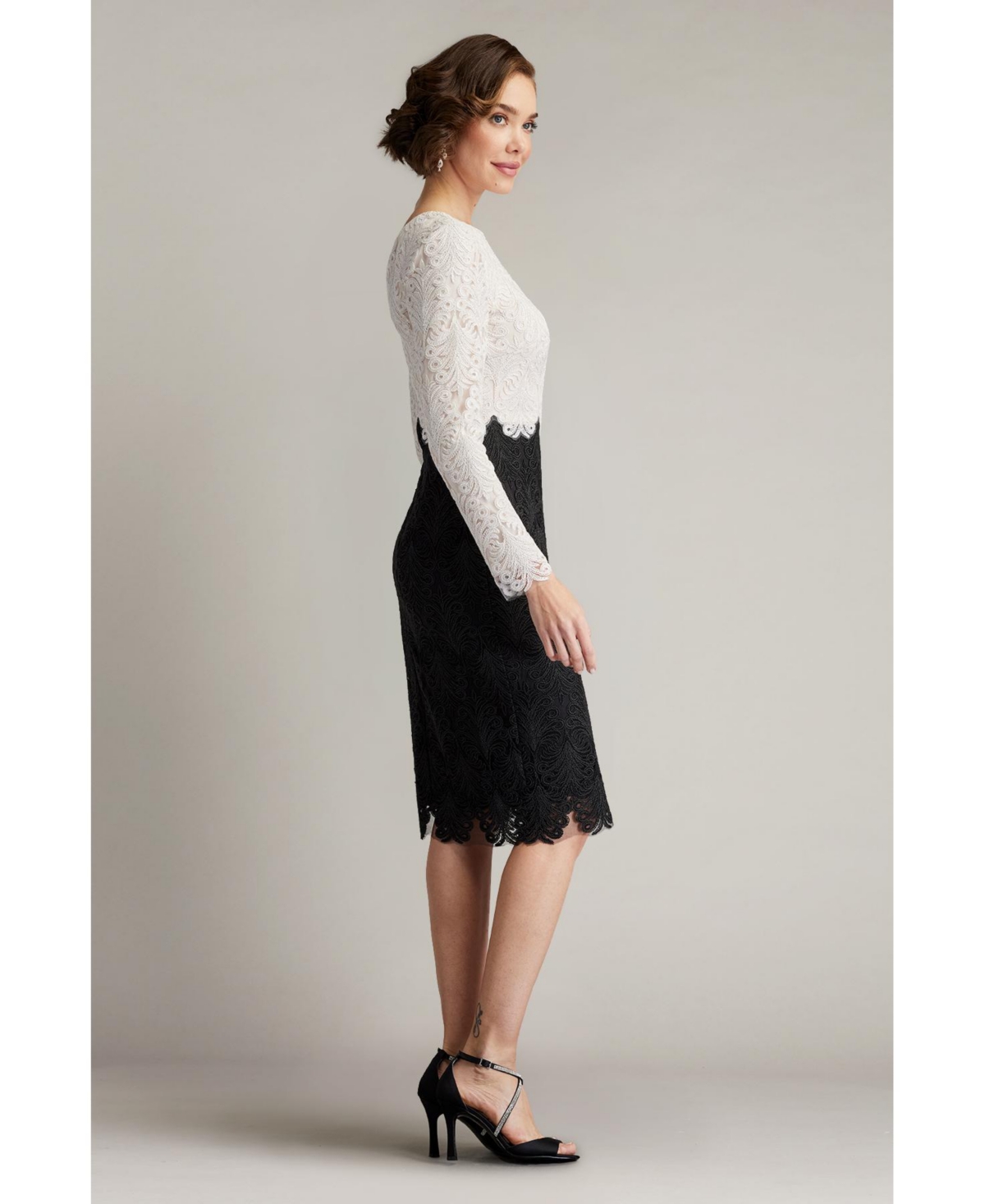 Tadashi Shoji Women's Alford Reverse V-Neck Embroidered Tulle Dress - Bk/iv