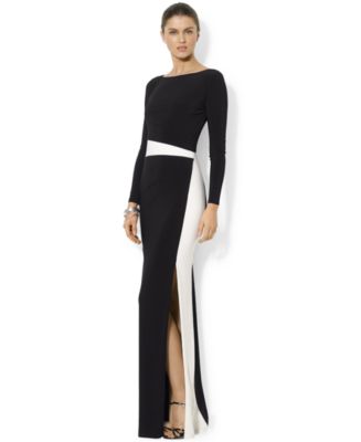 Lauren Ralph Lauren Long-Sleeve Colorblocked Gown - Dresses - Women - Macy&#39;s