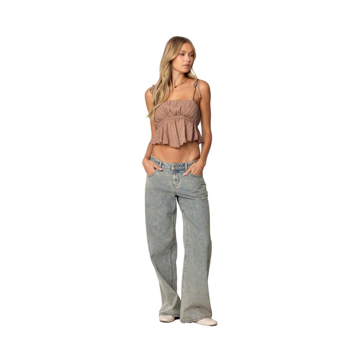 Edikted Women's Rylie Textured Chiffon Flare Top