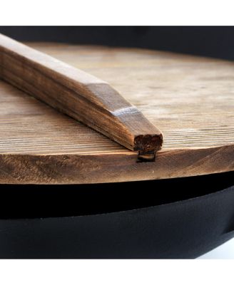 Heavy Duty Cast  2 Piece 14 Inch Iron Wok with Wood Lid