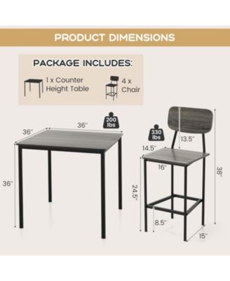 5-Piece Industrial Dining Table Set with Counter Height Table and 4 Bar Stools-Walnut