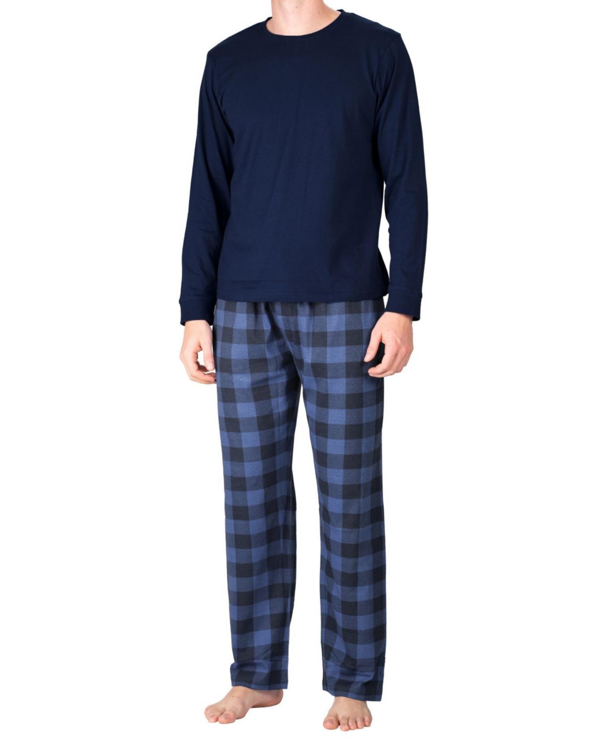 Sleephero Men's Crew Neck Fleece Pajama Set - Sailor navy with navy buffalo check