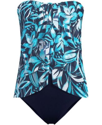 Women's Chlorine Resistant Mesh Bandeau High Leg Fauxkini One Piece Swimsuit