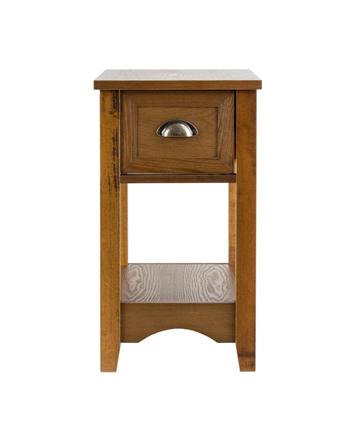 Gymax Set of 2 Contemporary Side End Table Compact Table w/ Drawer Nightstand Tawny