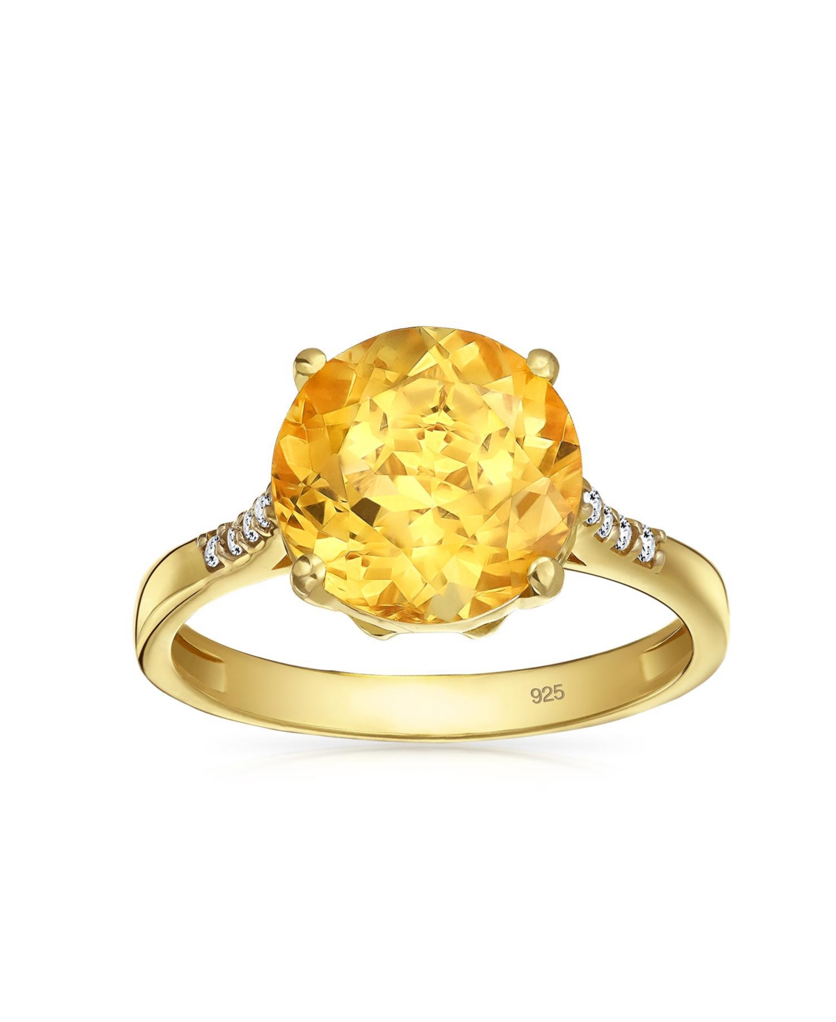 Bling Jewelry Classic 3CT Oval Solitaire Natural Zircon SyntheticRing For Women Gold Plated Silver - Yellow citrine