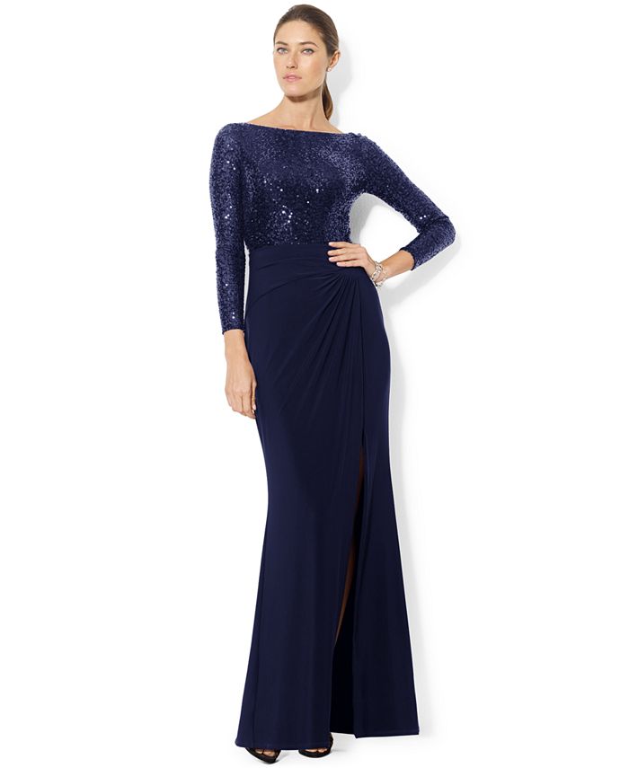 Lauren Ralph Lauren Long-Sleeve Sequined Gown & Reviews - Dresses - Women -  Macy's