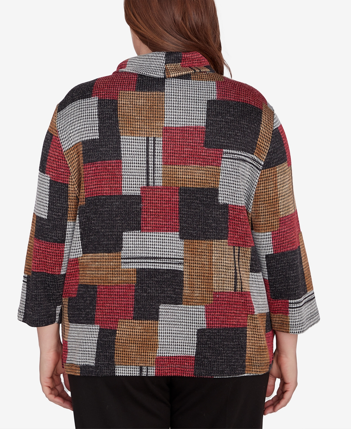 Alfred Dunner Plus Size Runway Ready Houndstooth Patchwork Cowl Neck Top