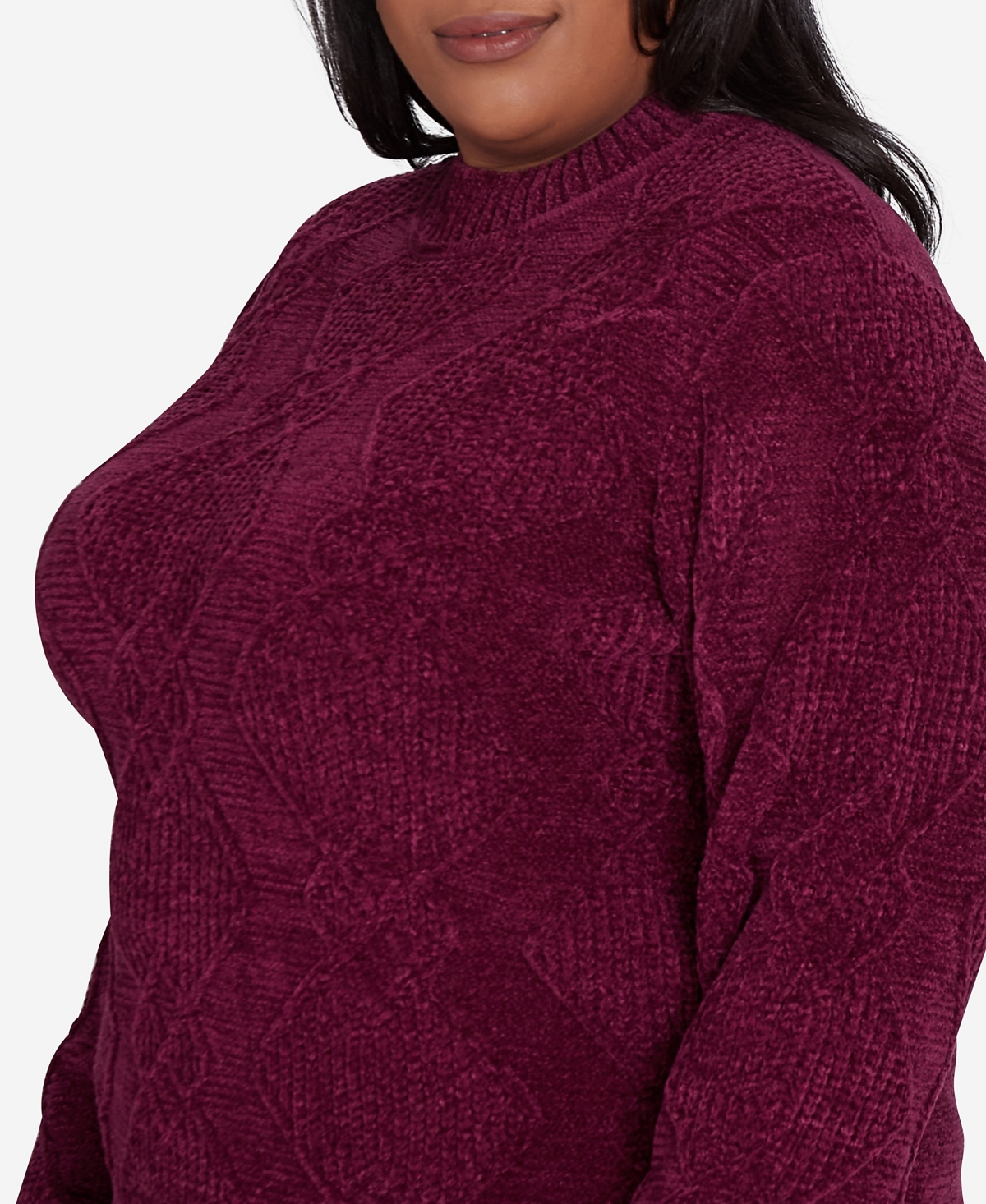 Alfred Dunner Plus Size Classic Chenille Diamond Stitch Turtleneck Sweater