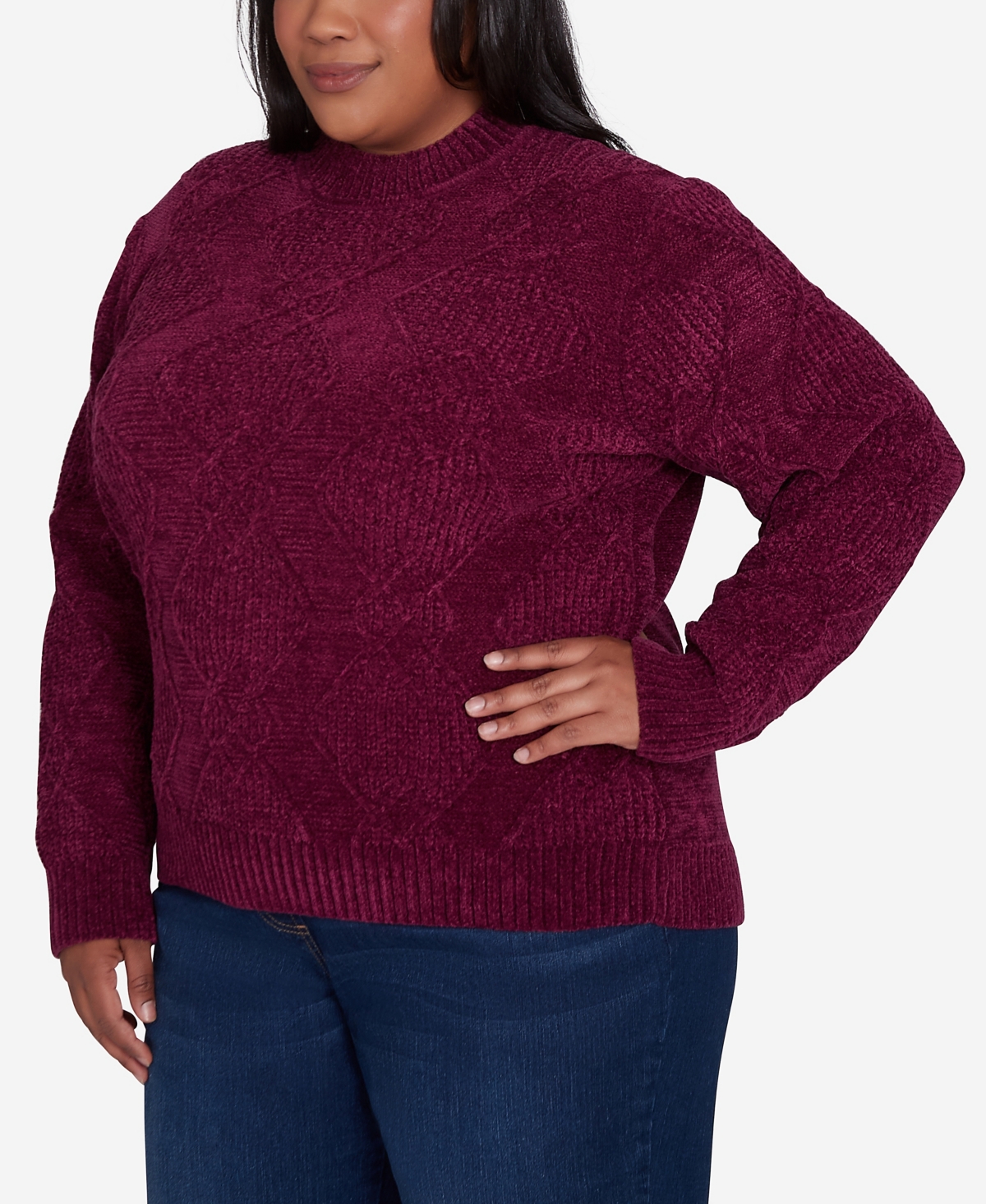 Alfred Dunner Plus Size Classic Chenille Diamond Stitch Turtleneck Sweater