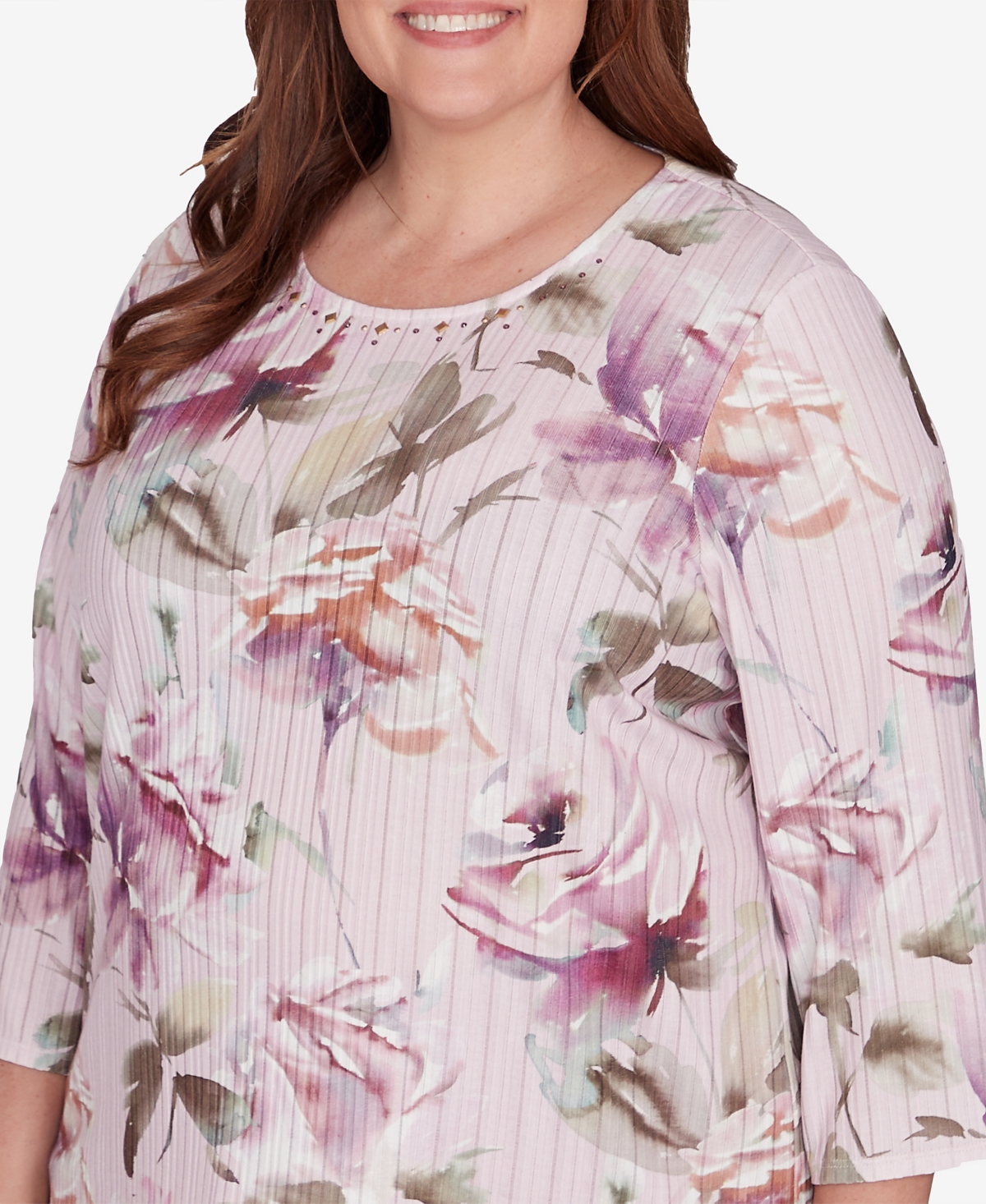 Alfred Dunner Plus Size Telluride Romantic Florals Textured Top