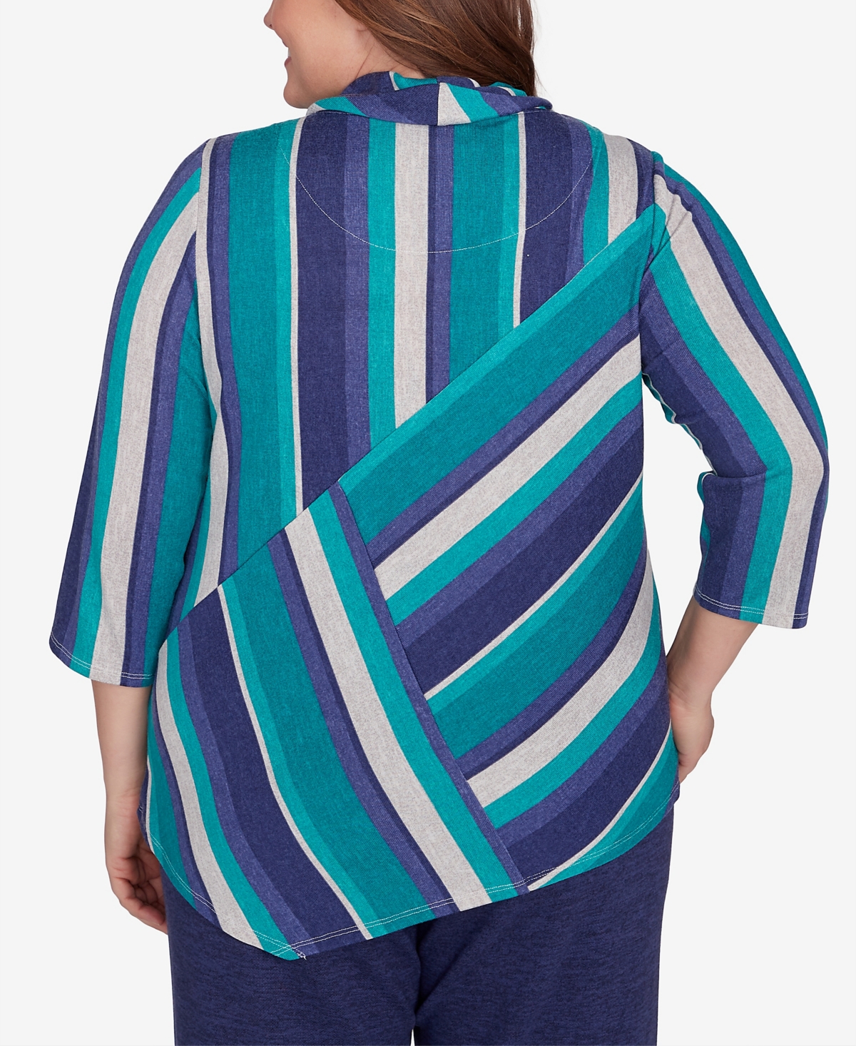 Alfred Dunner Plus Size French Quarter Spliced Stripe Cowl Neck Top