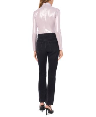 Women's High-Neck Long-Sleeve Metallic Top