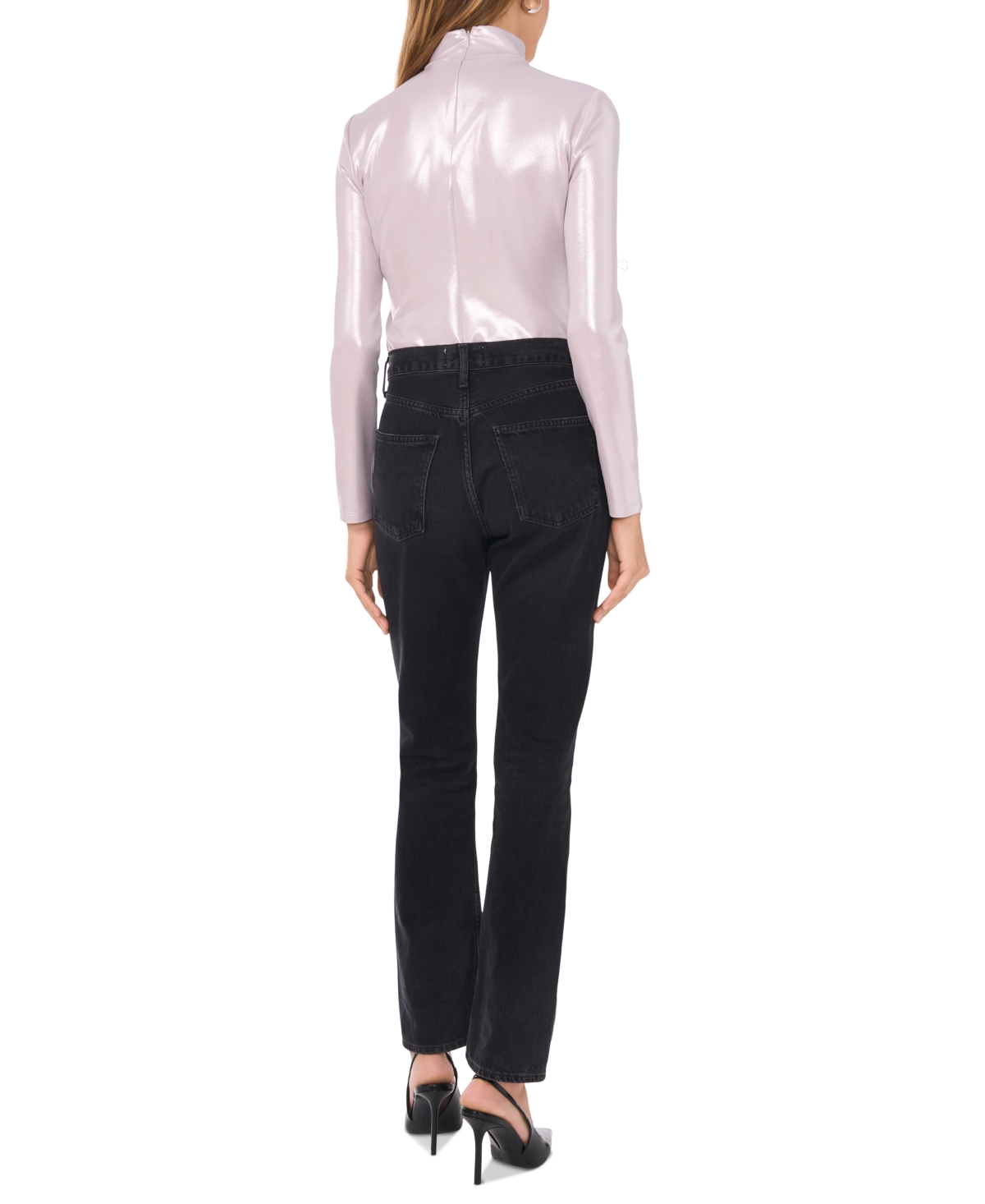 1.state Women's High-Neck Long-Sleeve Metallic Top