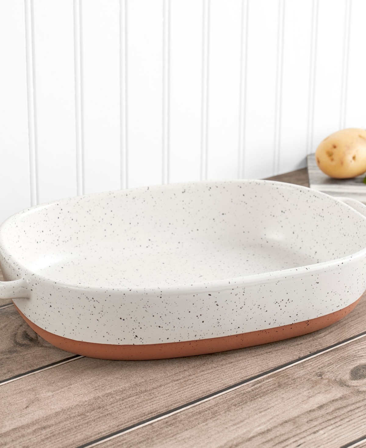 Denmark Tools For Cooks Speckled Stoneware 2.4-qt. Oval Baker In White