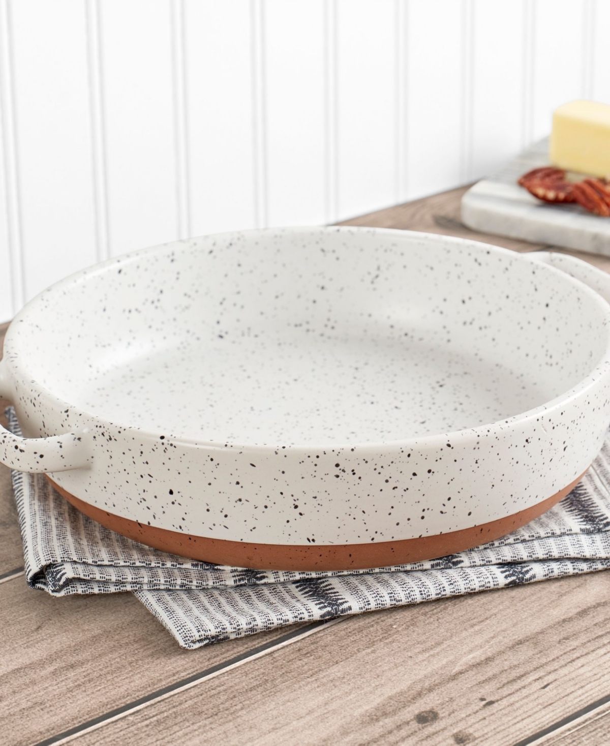Denmark Tools For Cooks Speckled Stoneware 1.7-qt. Pie Dish In White