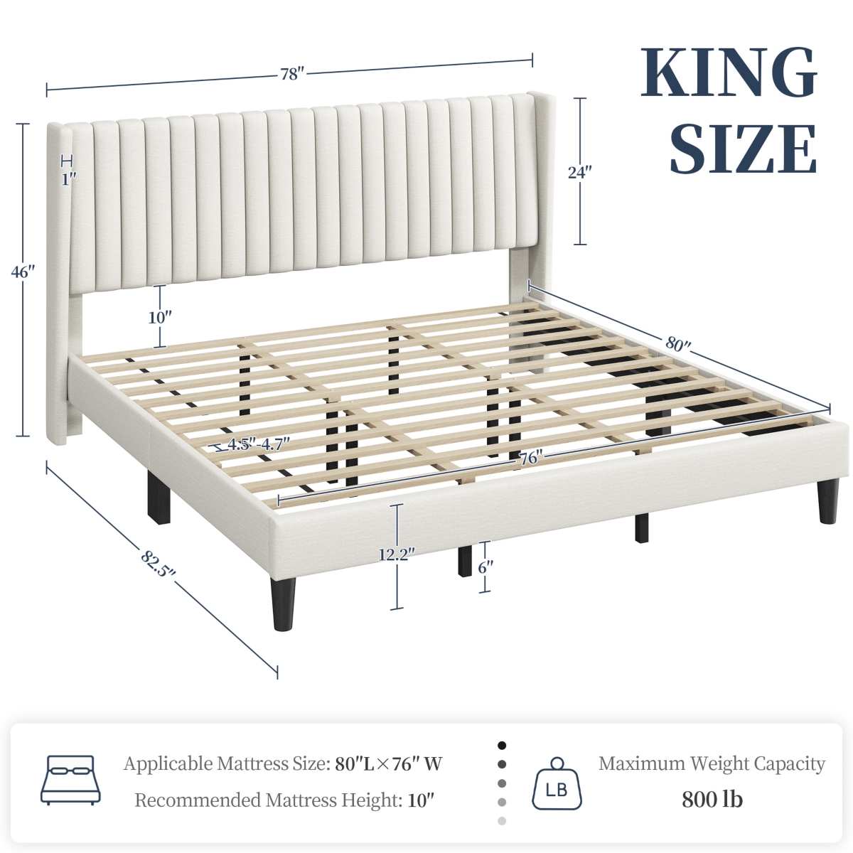 Yaheetech Upholstered Bed Frame with Wing Side, Platform Bed Frame with Channel Headboard, Mattress Foundation with Wood Slat Support,- Be