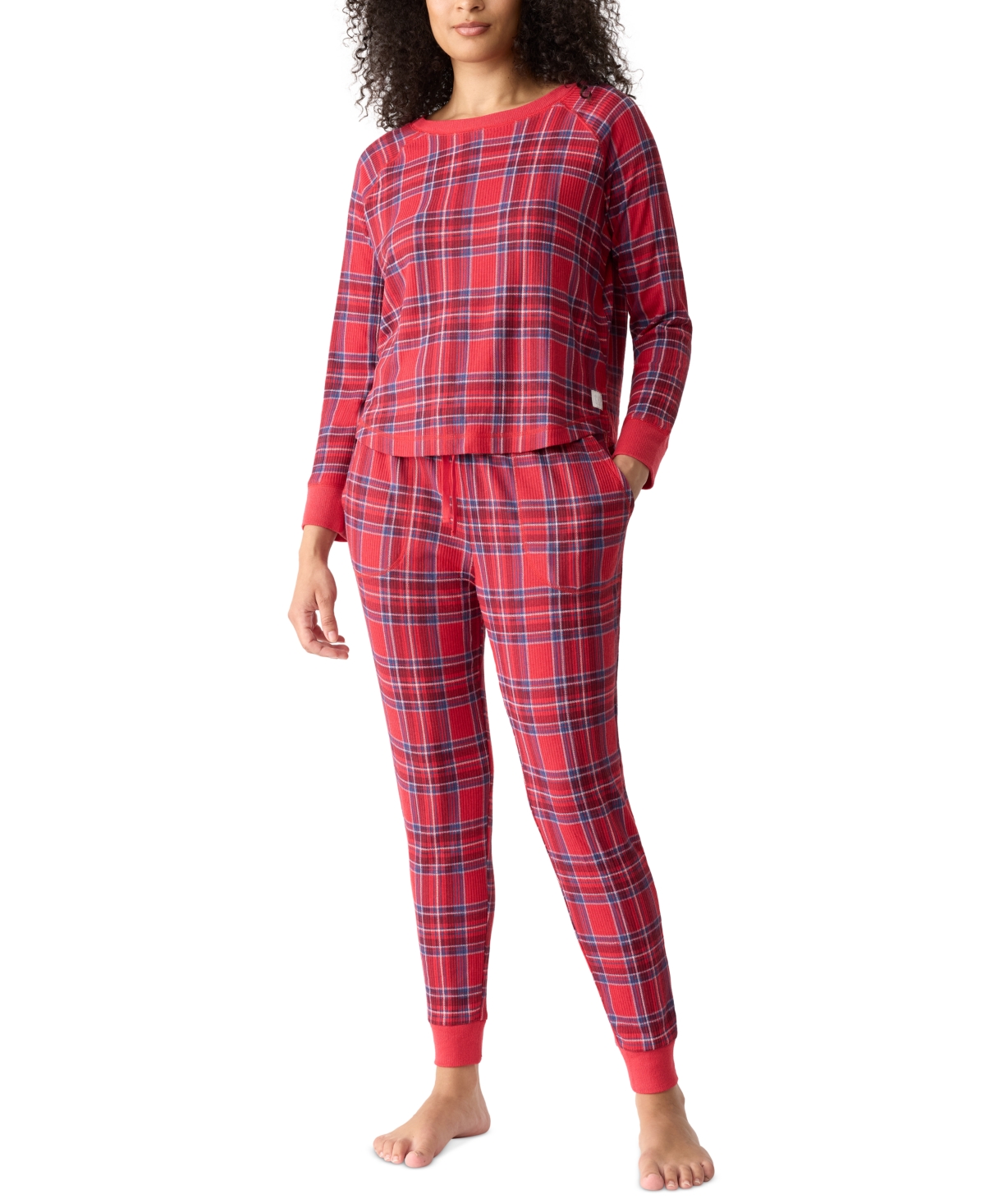 GapBody Women's Packaged Ribbed Printed Jogger Pajama Set - Hawaiiain Red Plaid