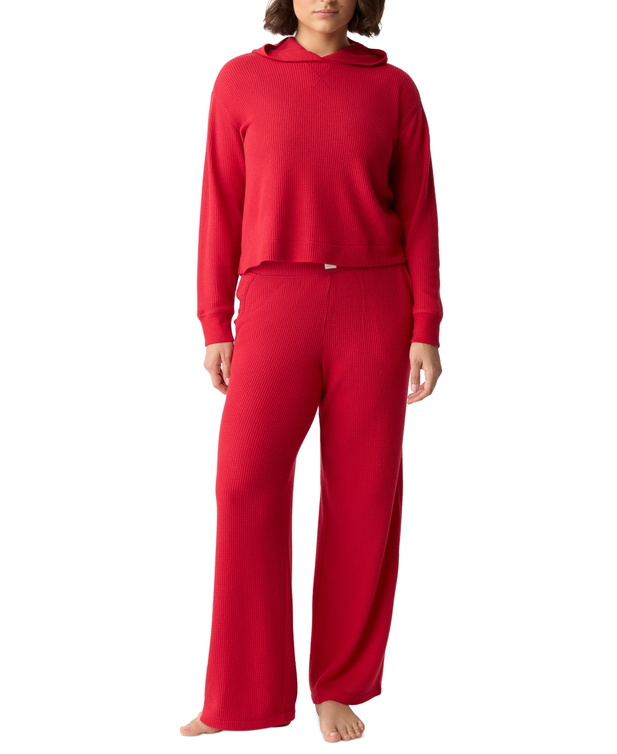 GapBody Women's 2-Pc. Hooded Brushed Waffle Pajama Set - Tango Red