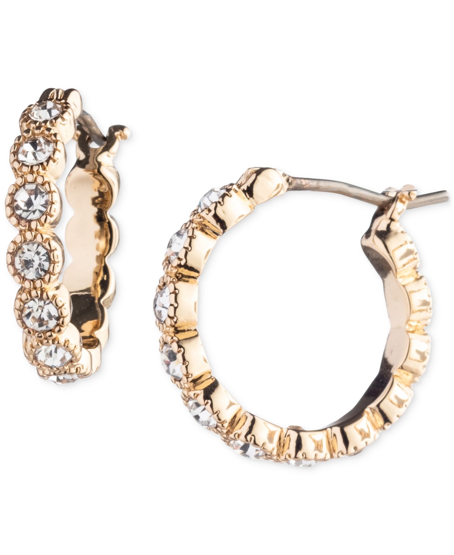 Gold-Tone Extra-Small Cubic Zirconia Tennis Hoop Earrings, 0.44"