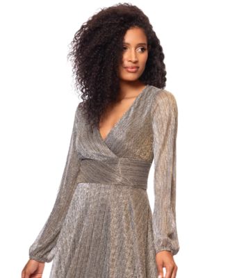 Women's Metallic V-Neck Long-Sleeve Gown