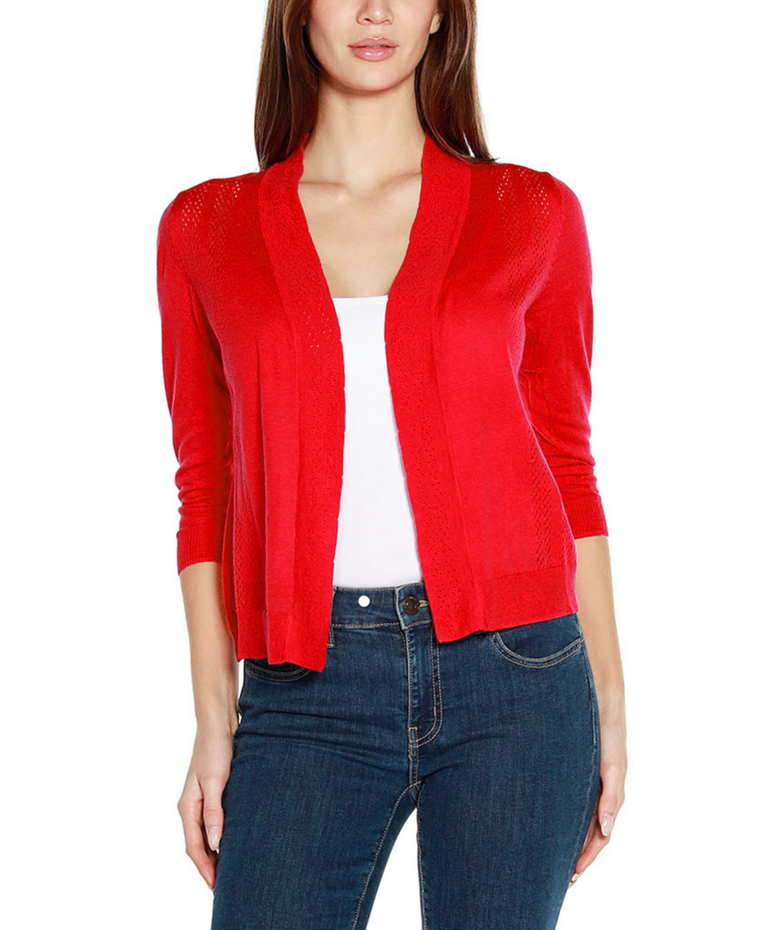 Plus Size 3/4 Sleeve Open Cardigan Sweater