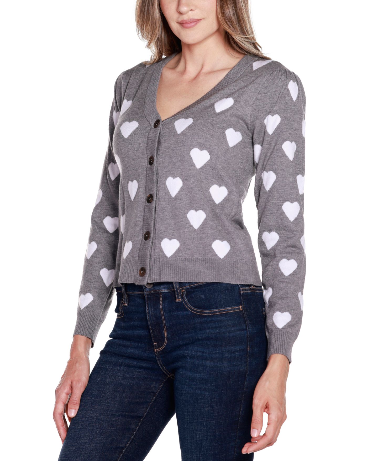 Женский кардиган Belldini Hearts Jacquard Cardigan, цвет: Меланжевый серый комбинированный — фото 3