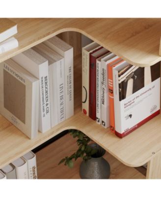 7-Shelves Accent Bookcase, Open Back Bookshelf, Corner Bookcase