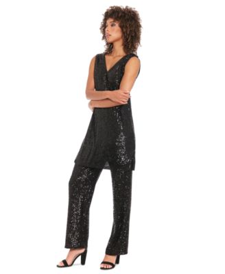 Women's V-Neck Sleeveless Sequin Tunic Top