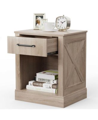 Nightstand with Drawer and Shelf Rustic Wooden Bedside Table Bedroom Brown