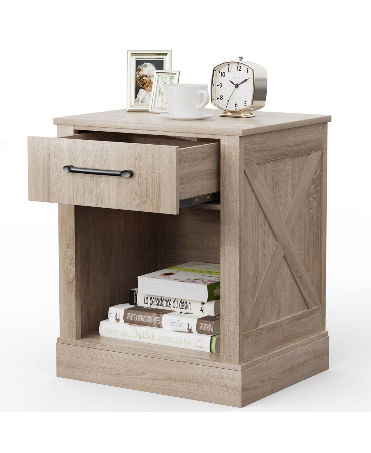 Gymax Nightstand with Drawer and Shelf Rustic Wooden Bedside Table Bedroom Brown