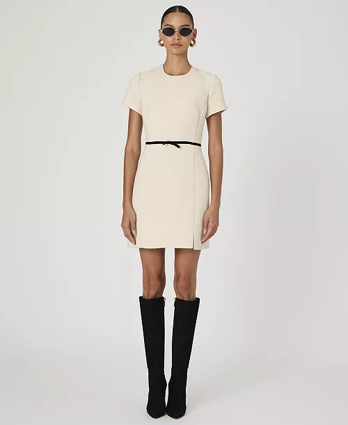 women's structured tweed short sleeve dress