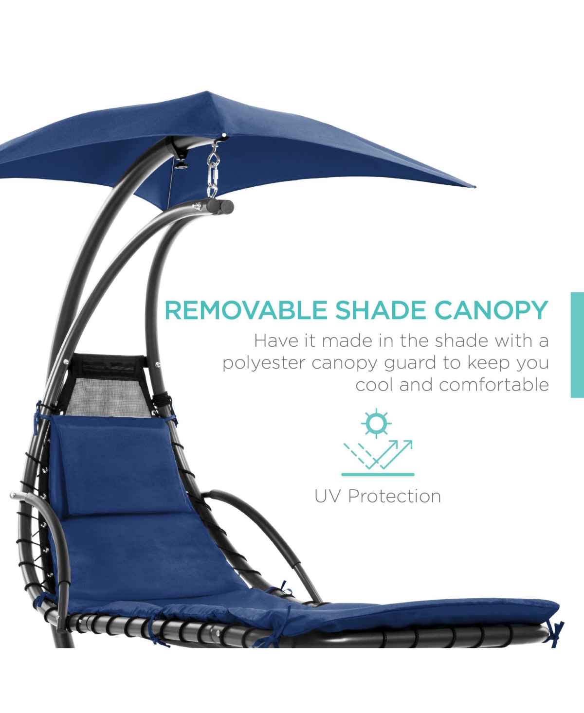 Best Choice Products Hanging Curved Chaise Lounge Chair Swing for Backyard, Patio w/ Pillow, Shade, Stand