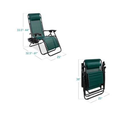 Set of 2 Zero Gravity Lounge Chair Recliners for Patio, Pool w/ Cup Holder Tray